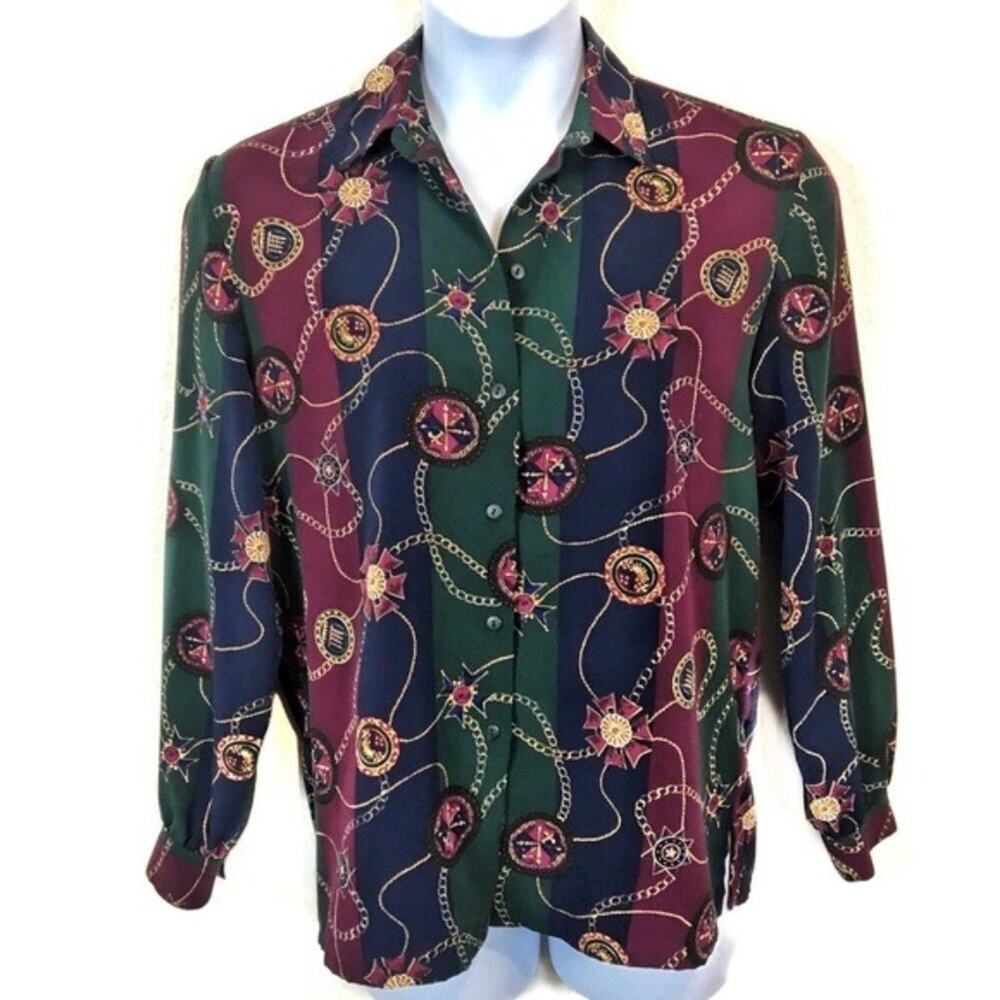 Alia Nautical Rope Print Jewel Tone Blouse sz 10